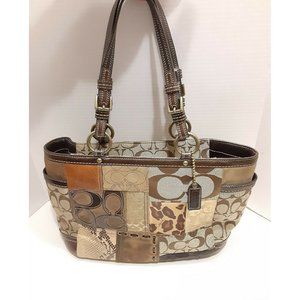 Authentic Coach Brown Patchwork Animal Print Tote Shoulder Bag Purse Handbag